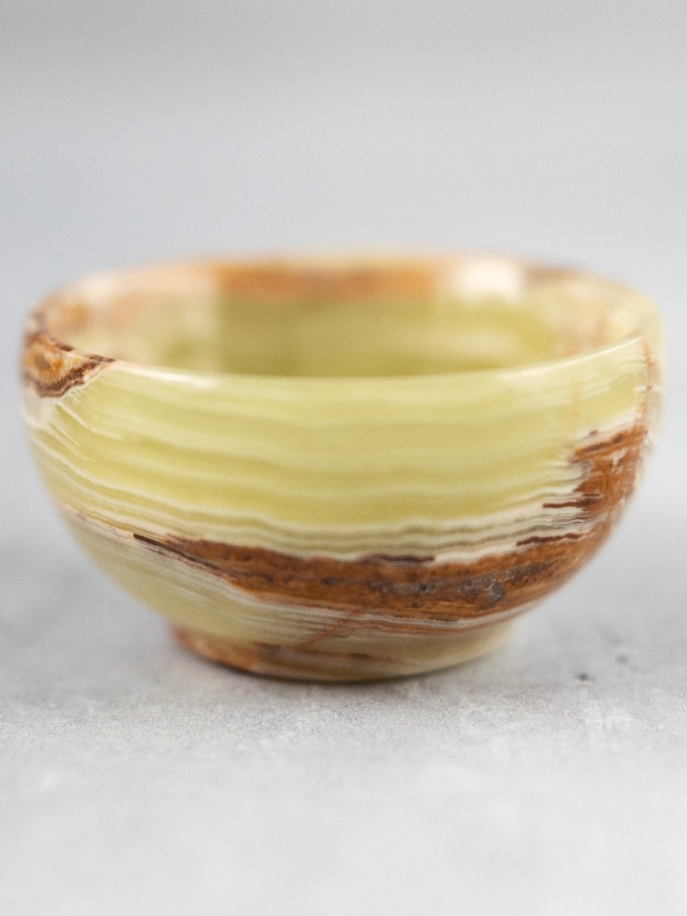 Onyx marble stone mini miniature bowl green brown 2.25 inches across pls read